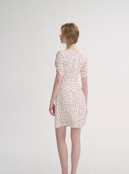 French polka dot short slit dress pastoral style mini skirt short sleeve skirt for women R3557