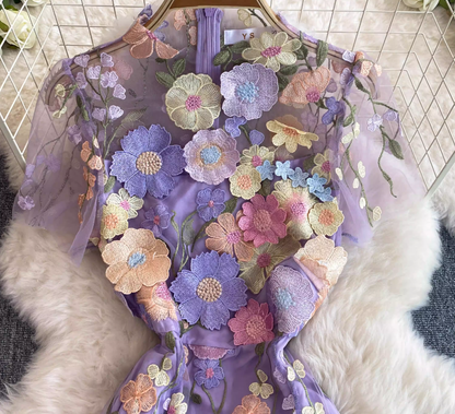 Beautiful heavy-duty three-dimensional flower embroidery embroidered seaside holiday dress with a high-end feel R0308