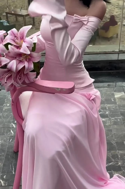Elegant Pink Off Shoulder Sheath Long Party Dress Lovely Birthday Outfits Prom Dress, D2982