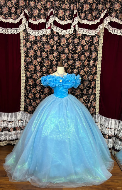 Retro Blue Off-the-shoulder A-Line Tulle Quinceanera Dresses Sweet 18 Birthday Ball Gowns, D1424