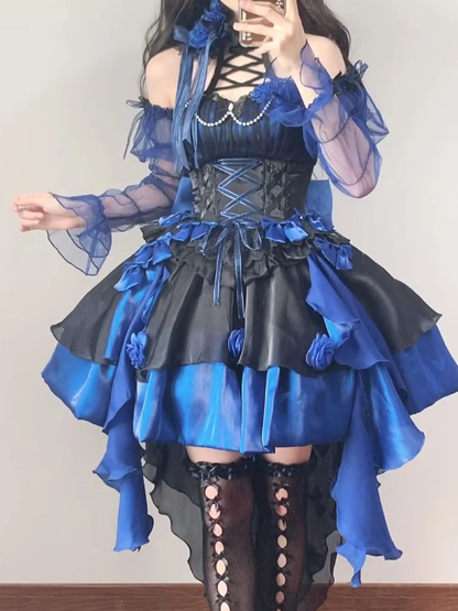 Retro Ball Gown High Neckline Short Royal Blue Birthday Dresses Birthday Outfits