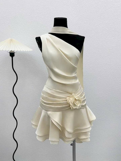 Beautiful One Shoulder Satin Pleated A Line Homecoming Dress S230