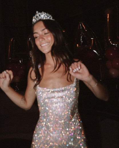 Sparkly Spaghetti Straps Silver Sequin Cocktail Dress Short Formal 7th Grade Homecoming Dress S958