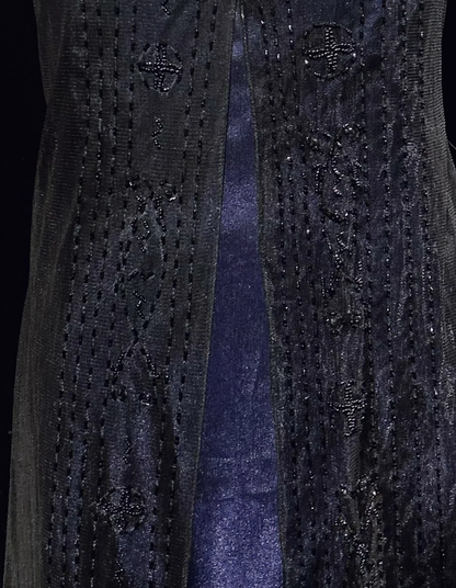 Gorgeous Spaghetti Straps Navy Blue Satin Beaded Long Party Dress Evening Dresses D1845