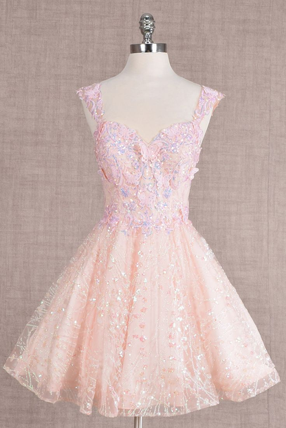 Pretty Gold Lace Butterfly Appliques Short Homecoming Dress Formal 20th Birthday Party Dress S914
