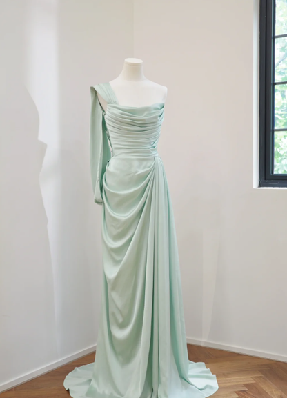 Classy Green Satin Mermaid Long Wedding Guest Dress Formal Bridesmaid Dress D2171