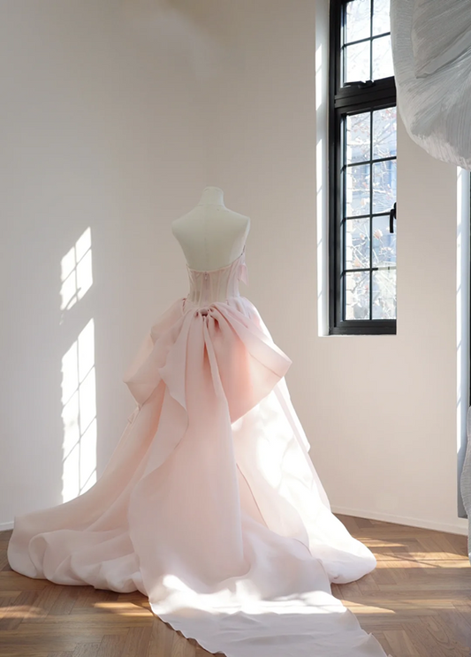 Light pink strapless fitted waist slim sexy long train ball gown/bridal dress R8555