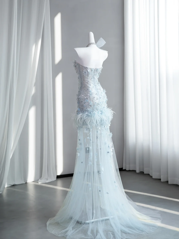 Light blue strapless, fitted, bodycon, sexy short ball gown/bridal dress R8428