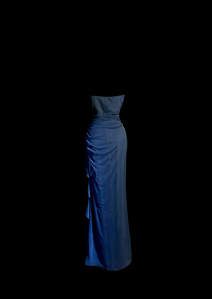 Gradient dark blue strapless fitted long ball gown R6653