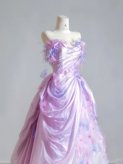 Light purple strapless, fitted waist, elegant long ball gown, bridal dress R8524
