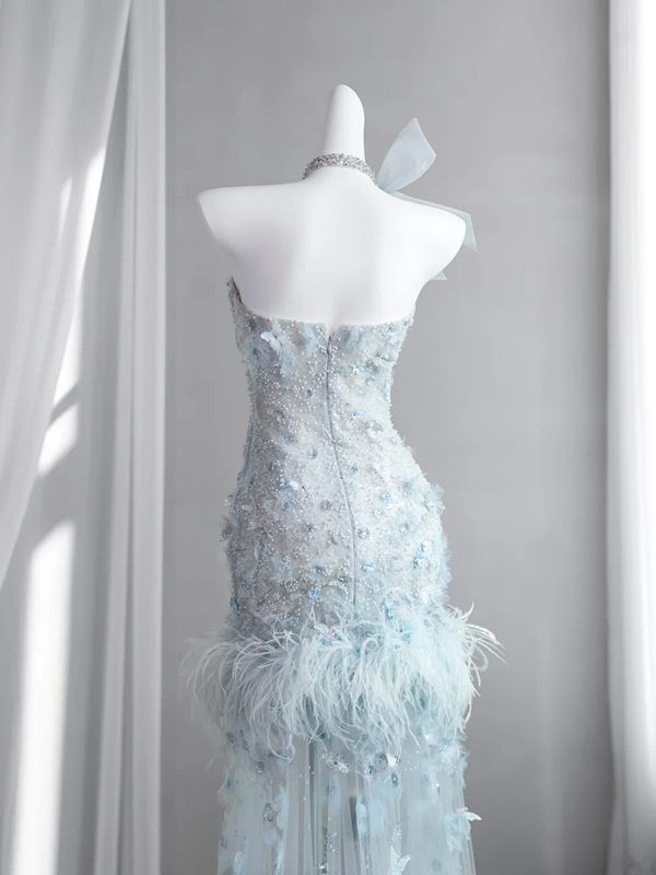 Light blue strapless, fitted, bodycon, sexy short ball gown/bridal dress R8428