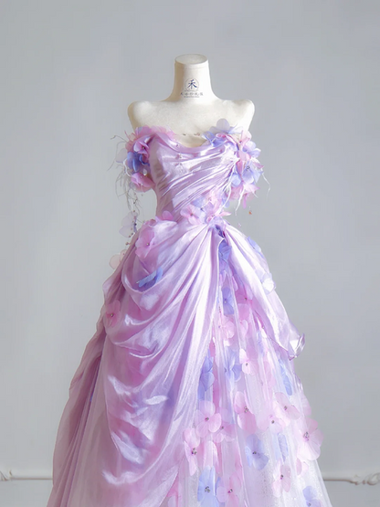 Light purple strapless, fitted waist, elegant long ball gown, bridal dress R8524