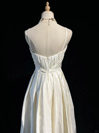 White suspenders, slim waist, irregular skirt, short skirt, homecoming dress R4920