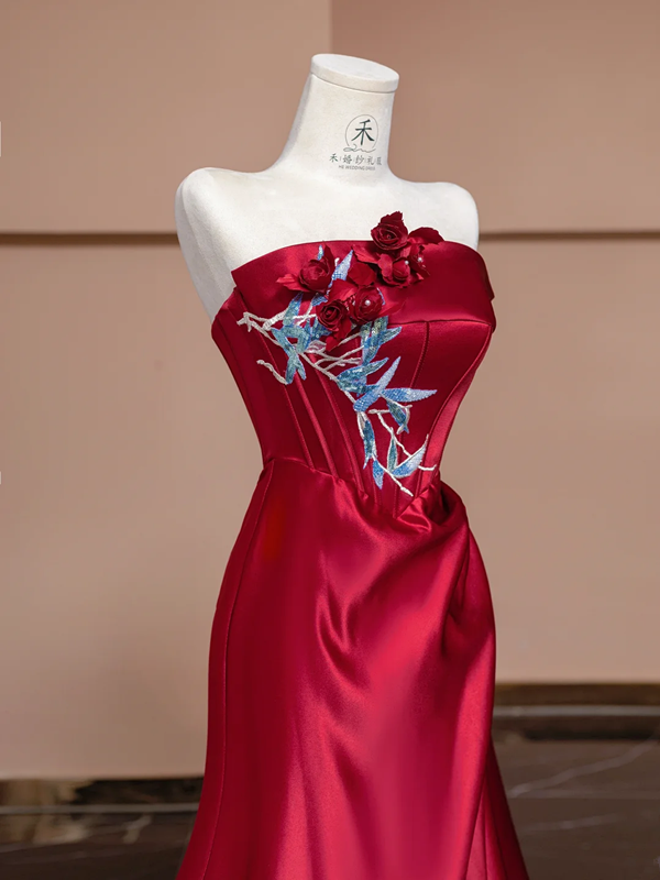 Red strapless fitted long ball gown/bridal dress R8312
