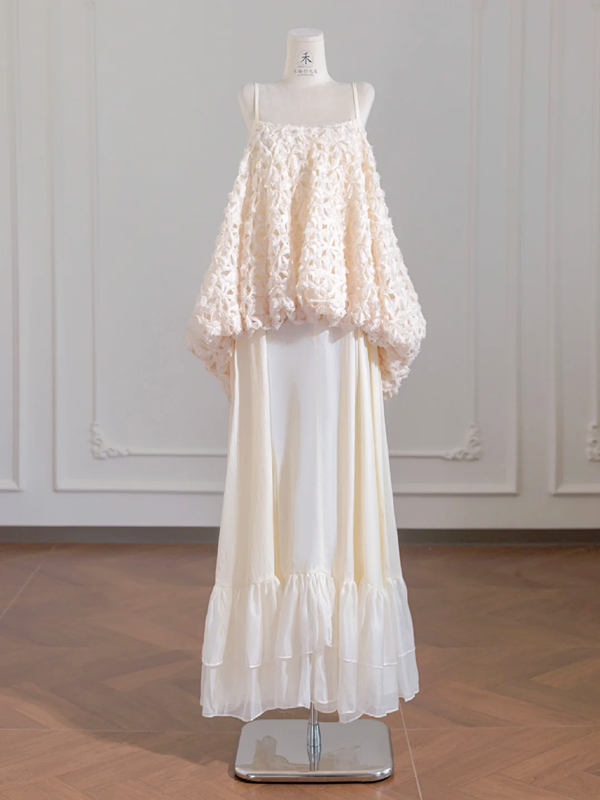 Light pink camisole loose top and long vertical skirt set, a ball gown/bridal dress R8253