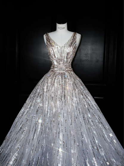 Temperament sequined suspenders waist slim fit puffy princess dress, prom dress R5658