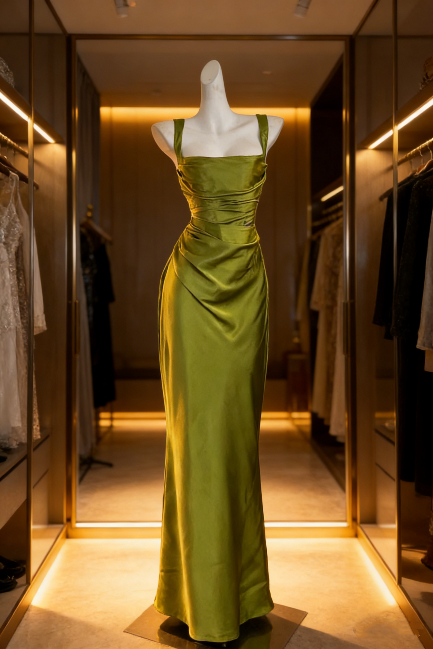 Classy Green Satin Mermaid Long Wedding Guest Dress Formal Birthday Prom Dress Party Dress D1844