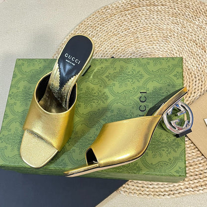 GG  Women's Heeled Sandals Golden