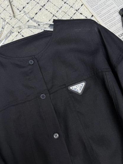 PRADA 25S LIGHTWEIGHT ROUND-NECK LINEN JACKET 368