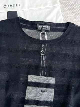 CC See-through Striped Short Sleeves T- shirt Cotton