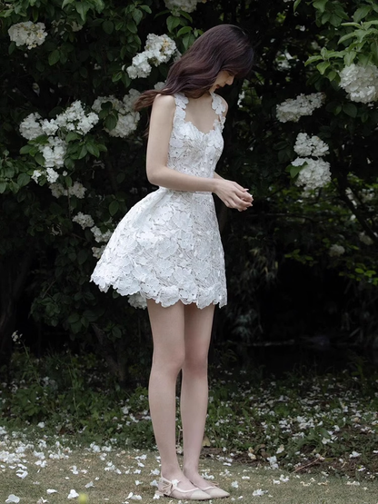 Retro White Appliqued Sleeveless Design A-line Party Dress Homecoming Dresses D1442
