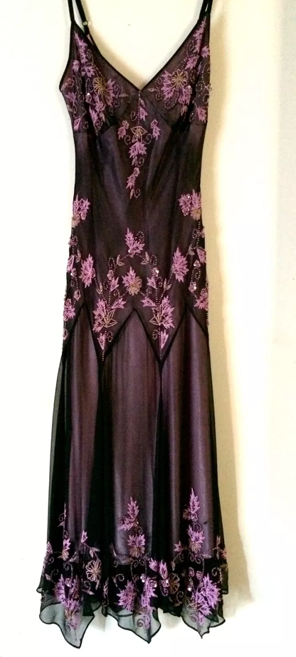 Dark Purple Spaghetti Straps Beading Vintage Party Dress Evening Gown MD7816