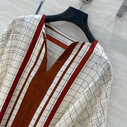 Hm 25 Coaching Deja Vu Shirt Dress White Brown Red Silk