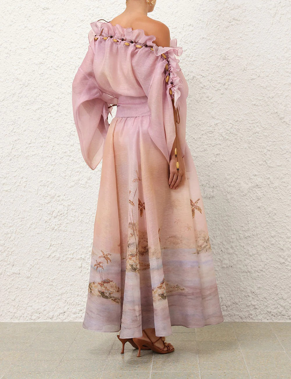 ZIMMER SILK MIDI DRESS IN PASTEL BLUE-GREEN AND LIGHT PURPLE