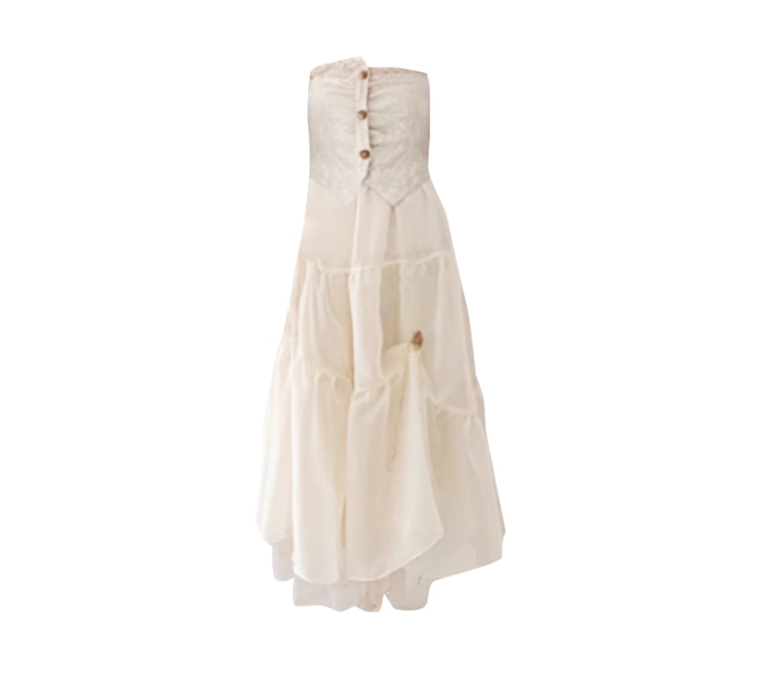 French waist dress long skirt niche design tube top dress temperament high-end gauze skirt R0139
