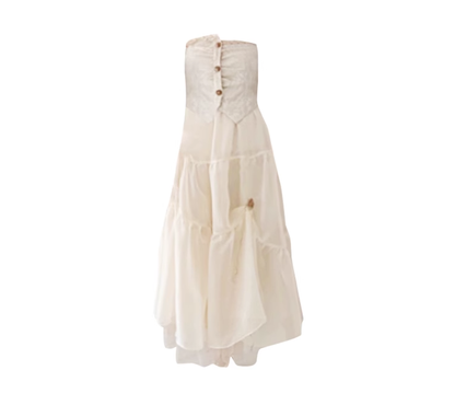 French waist dress long skirt niche design tube top dress temperament high-end gauze skirt R0139