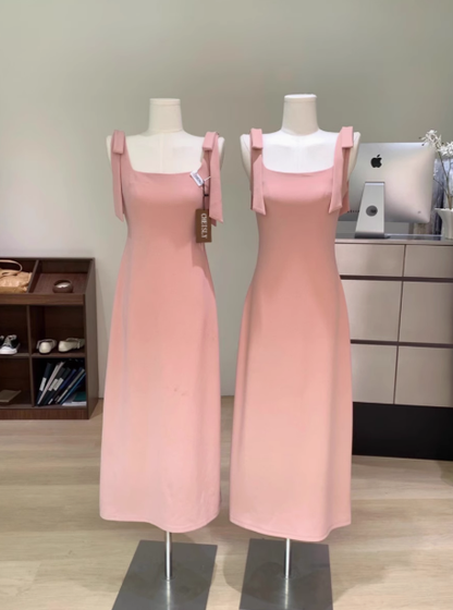 Slim Fit Bowknot Vest Waisted Fashionable Long Dress Women R0273