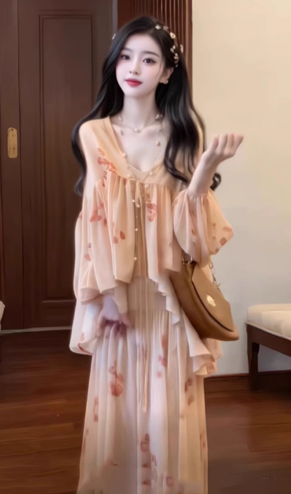 Gentle temperament floral dress waist beautiful summer skirt R0748