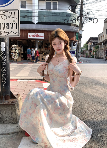 Gradient hollow embroidery waist dress women's summer French style slim fit skirt R4828