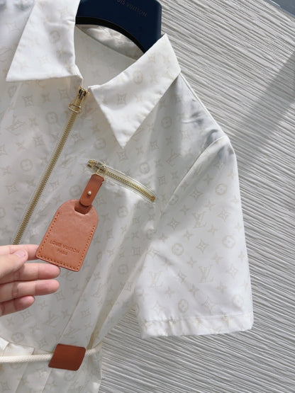 LV 25 Pleated Trendy Dress White Blue Poliester
