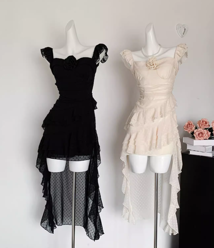 French holiday rose temperament long tail sleeveless atmosphere suspender dress R0297