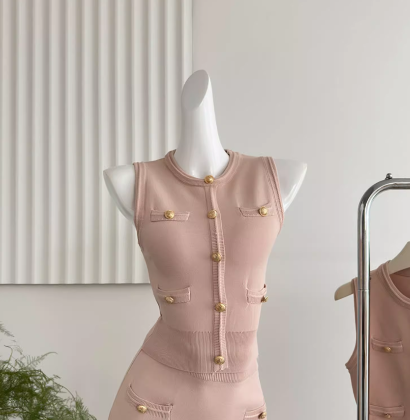 Korean style sleeveless temperament hyperbolic knitted fashion suit two-piece suit for women R0290