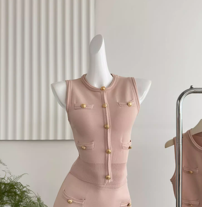 Korean style sleeveless temperament hyperbolic knitted fashion suit two-piece suit for women R0290