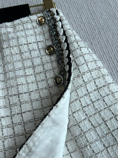 CC 25 Tweed Plaid Skirt White Cotton Polyester 244374