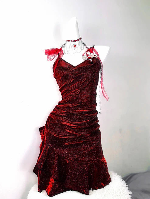 Retro Glitter Burgundy Spaghetti Strap 18th Birthday Party Dress Homecoming Dress D1527