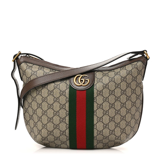 GG Supreme Monogram Web Small Ophidia Half Moon Hobo Brown