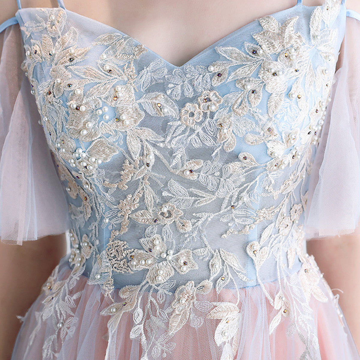 Cute Tulle Pink and Blue A-line Party Dress, Pink and Blue Prom Dress Evening Dress