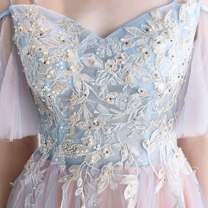 Cute Tulle Pink and Blue A-line Party Dress, Pink and Blue Prom Dress Evening Dress