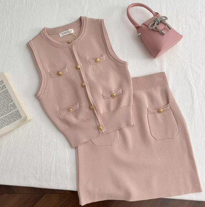 Korean style sleeveless temperament hyperbolic knitted fashion suit two-piece suit for women R0290