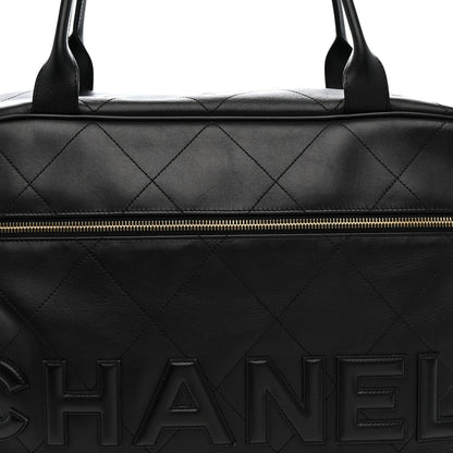 Calfskin Stitched Maxi Logo Bowling Bag Black