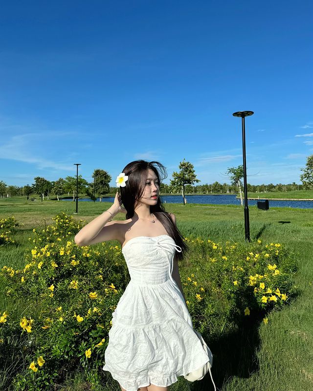 White tube top waist bud cute gentle short skirt homecoming dress R4135