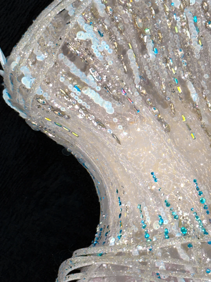 Gorgeous Sparkling Blue Sequin A-Line Elegant Chiffon Evening Dress Prom Dresses Ball Gown D1630