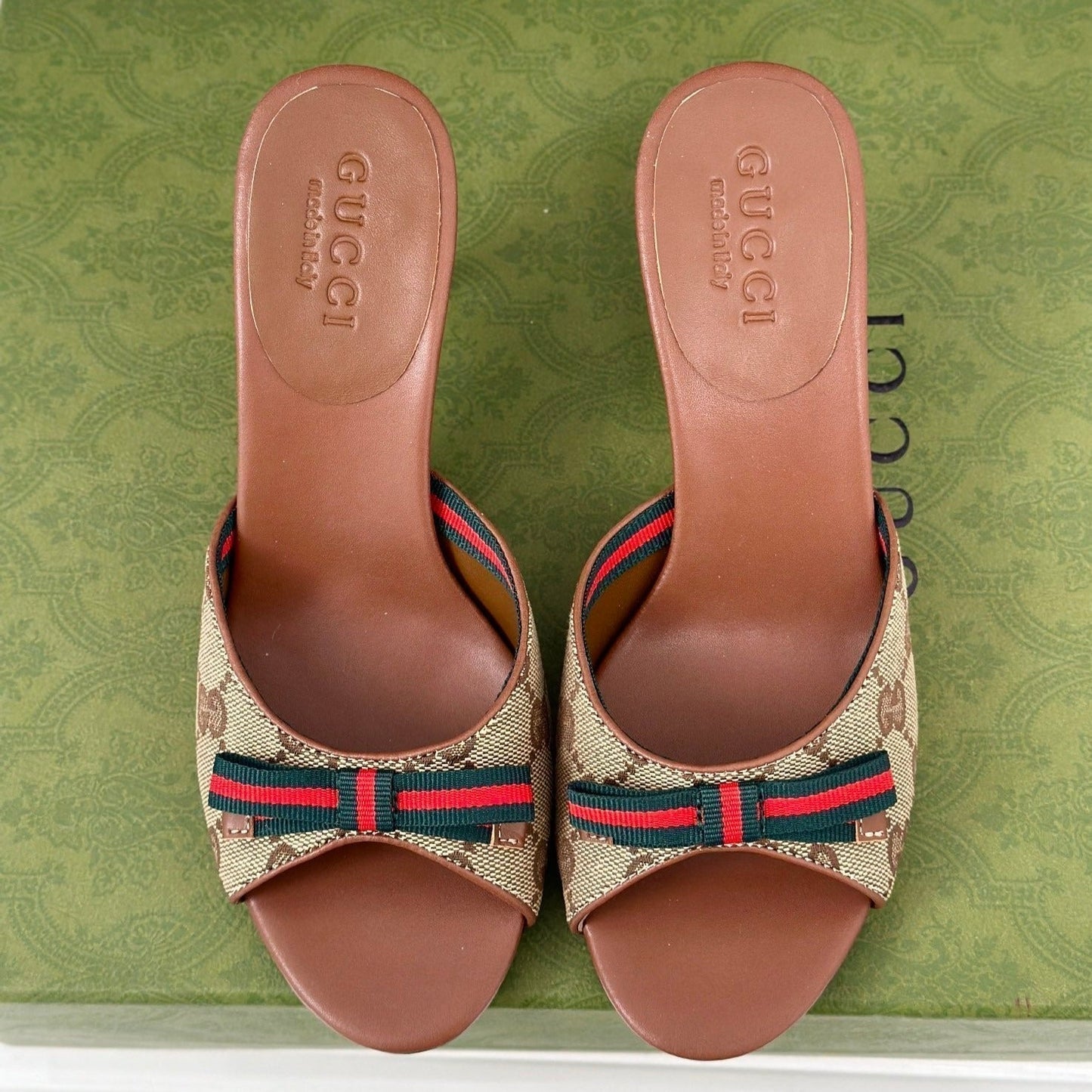 GG Vintage High Heel Slippers Brown