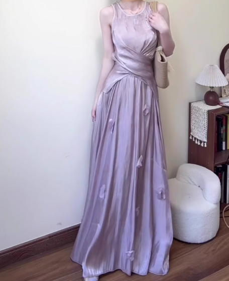 Gentle temperament purple sleeveless vest a-line skirt wear two-piece suit R0813