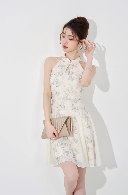 Niche design dress new style for women in summer with slim waist and short halter neck A-line skirt R4417