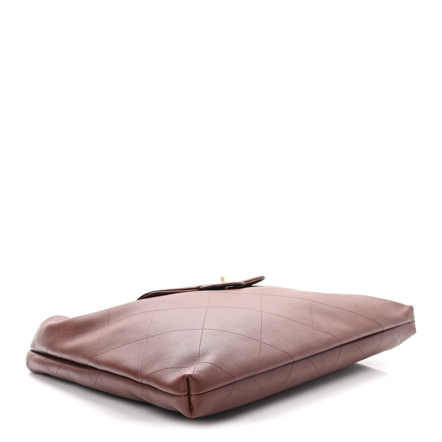 Shiny Calfskin Quilted Maxi Chain Hobo Dark Brown
